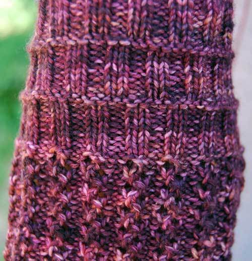 Detail of the stitch patterns Details of the cuff and the stitch pattern of the leg